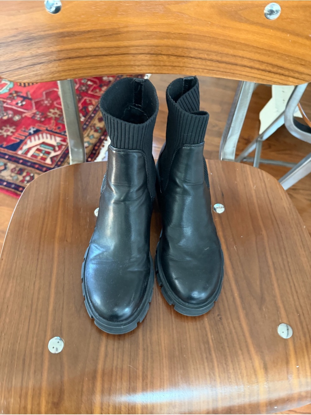 Steve Madden Hayle Black Chunky Chelsea Boot with Ribbed Sock Collar 7.5 M - Picture 2 of 5